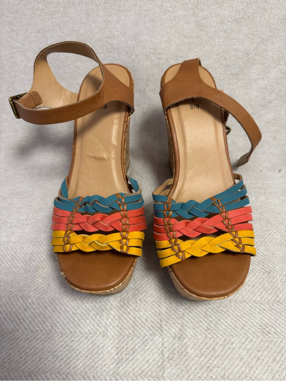 Women's Multicolor Braided Ankle-Strap Sandals - Brown